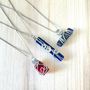 Coral wire wrap necklace / lapis silver wire wrap pendant necklace boho jewelry